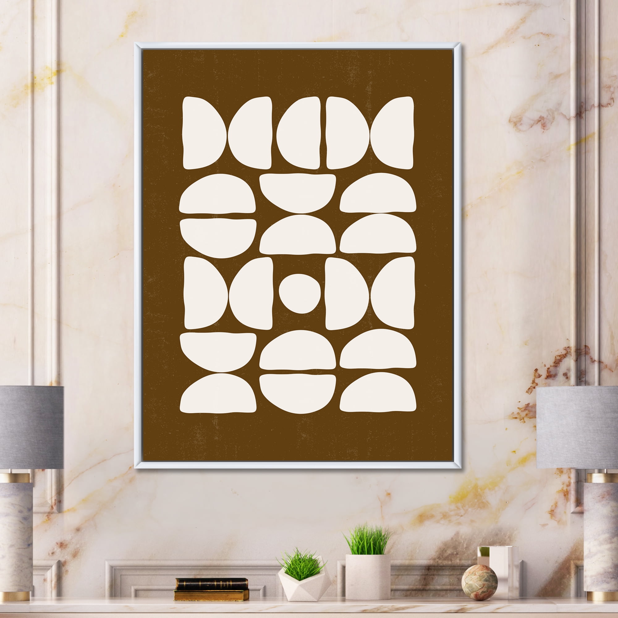 Designart 'Abstract Minimal Half Moons Composition' Modern Framed Canvas Wall Art Print