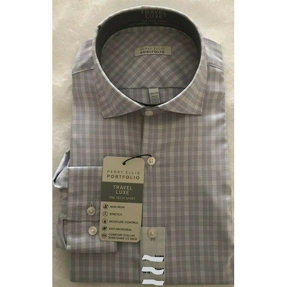 NEW!! Perry Ellis Men's Slim Fit Spread Collar Dress Shirt Light Purple 16X32-33