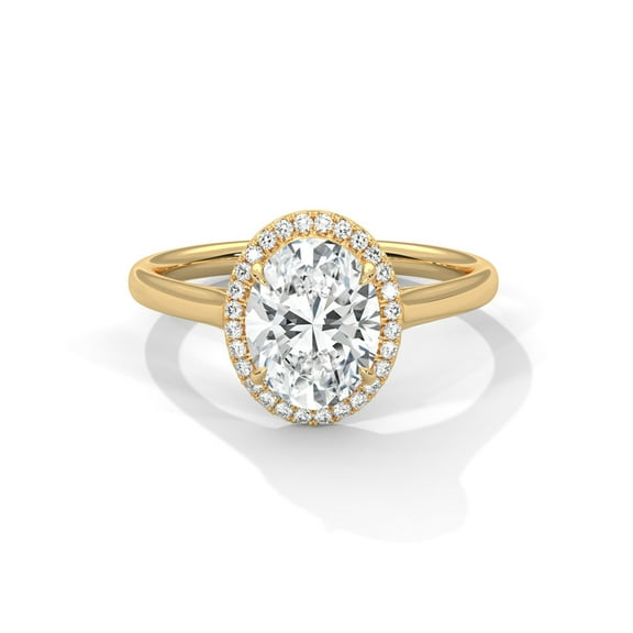 Oval Cut Real Moissanite Halo Ring in 14K Gold Plated Sterling Silver