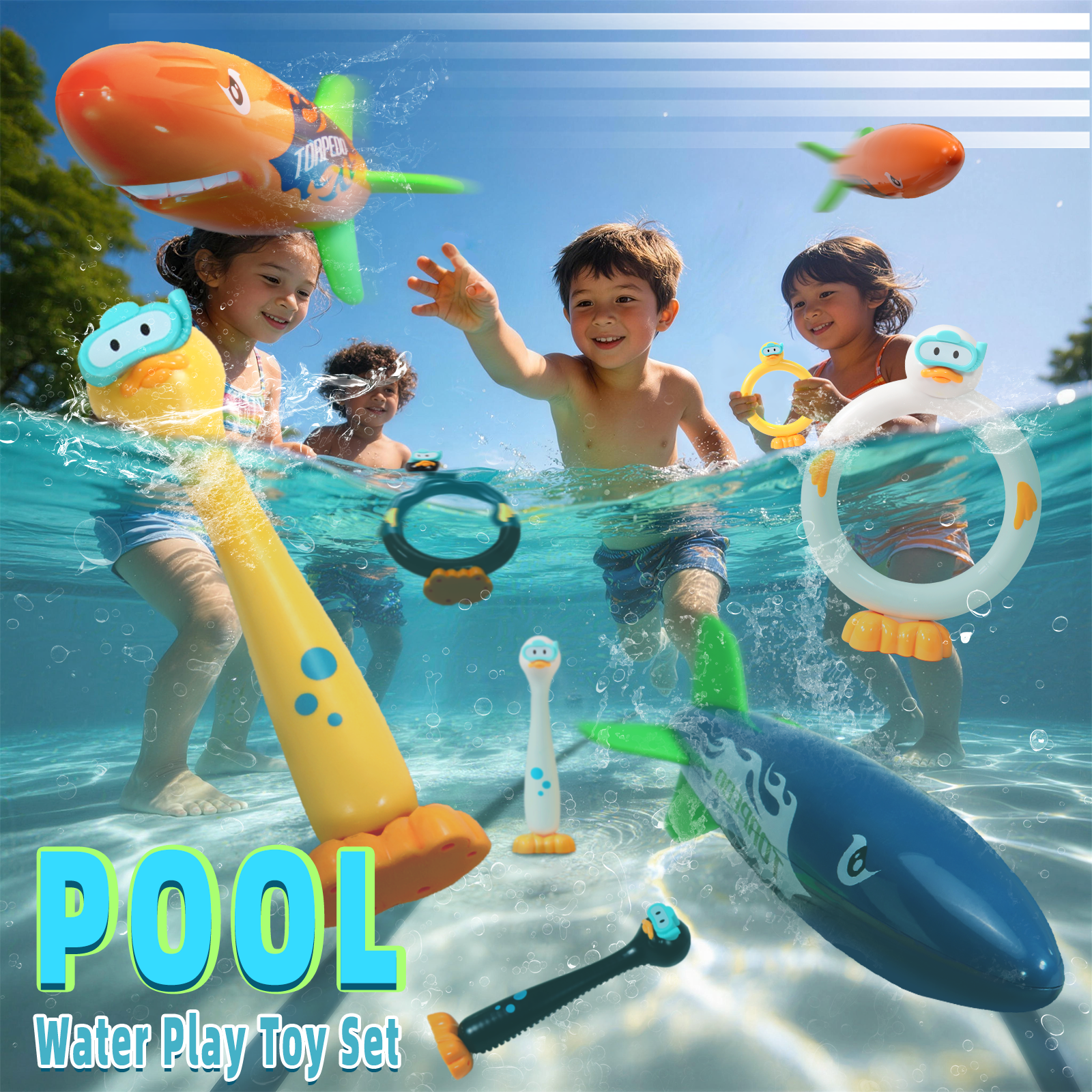 21 Pcs Pool Diving Toys Set for Kids Adults, Swimming Pool Accessories with Dive Rings, Torpedo Rockets, Penguin Sticks & Sea Creatures, Summer Fun Water Games for Pool Party & Bath