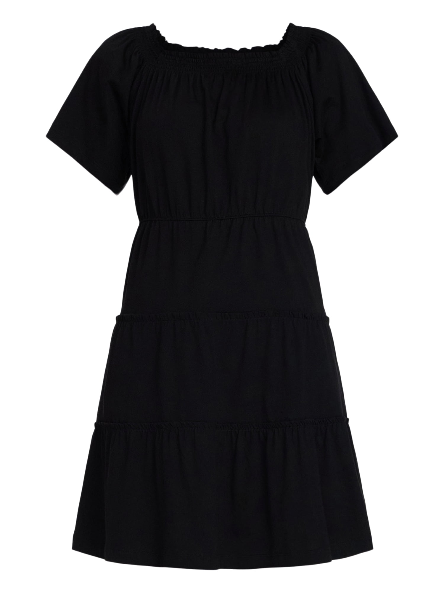 Time and Tru Women's Tiered Cotton Mini Dress with Flutter Sleeves, Sizes XS-XXXL