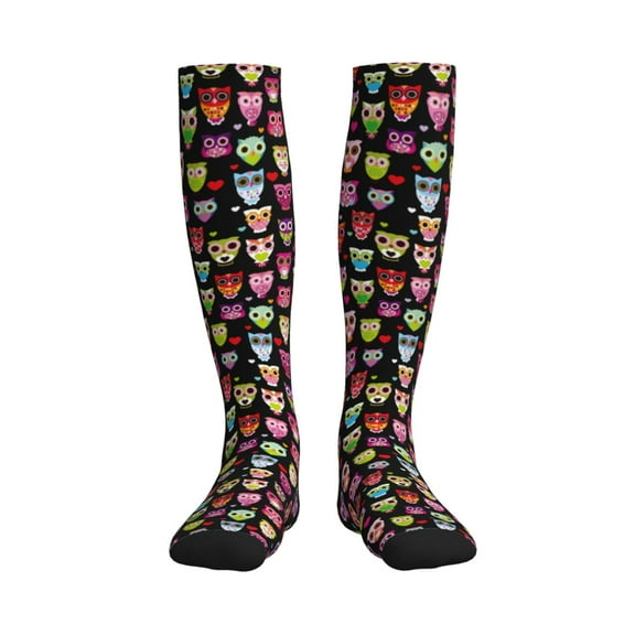 Rateoe Colourfull Owl Compression Socks for Women and Men 20-30mmHg-Circulation Support Socks Knee High Nurse Pregnant Running Medical and Travel Athletic