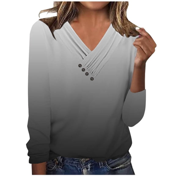 Oalirro Polyester Long Sleeve Shirts for Women Geometric Print V Neck Going Out Tops for Women