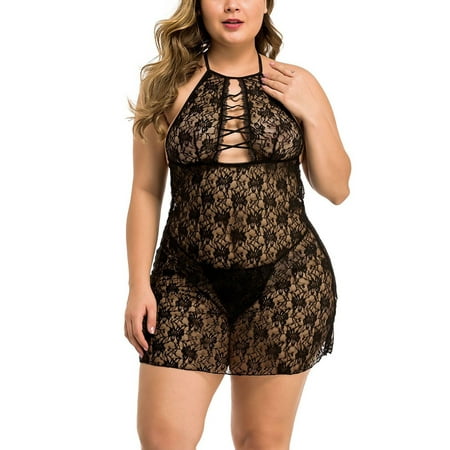 

Womens Sexy Lace Lingerie Set G-String Underwear Nightdress Bobydoll Nightwear Plus Size