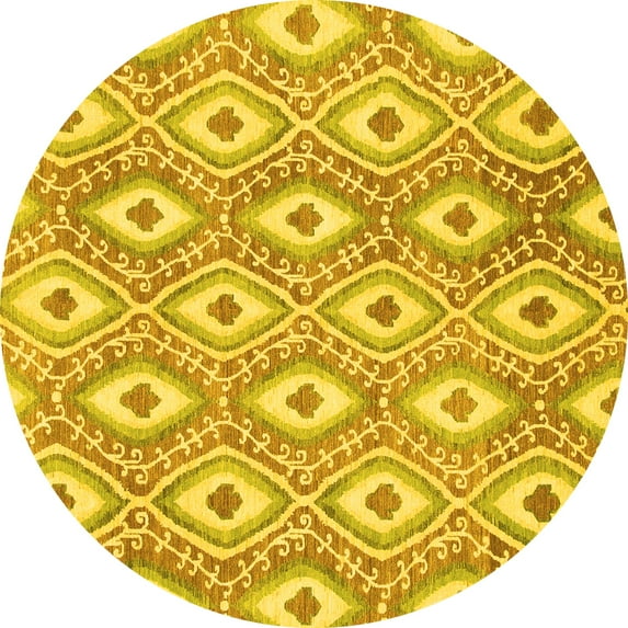 Ahgly Company Machine Washable Indoor Round Abstract Yellow Modern Area Rugs, 7' Round