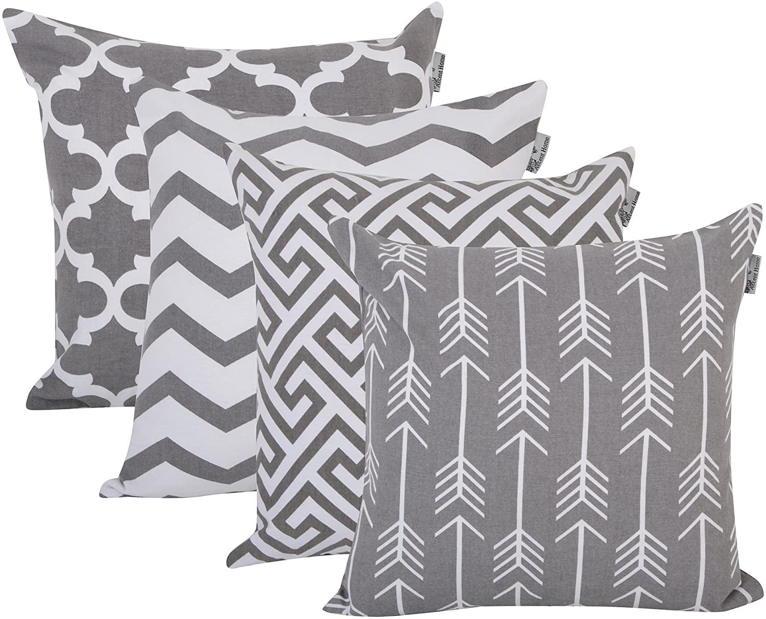 Accent Home Printed Cushion Covers Set of 4 Decorative Square Throw