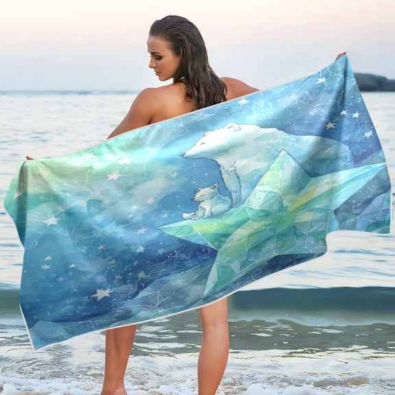 Qxltty Polar Bear Beach Towel Sand Free Bath Towel Absorbent Quick Dry Soft Lightweight Blanket for Travel Gym Camping 60x30in