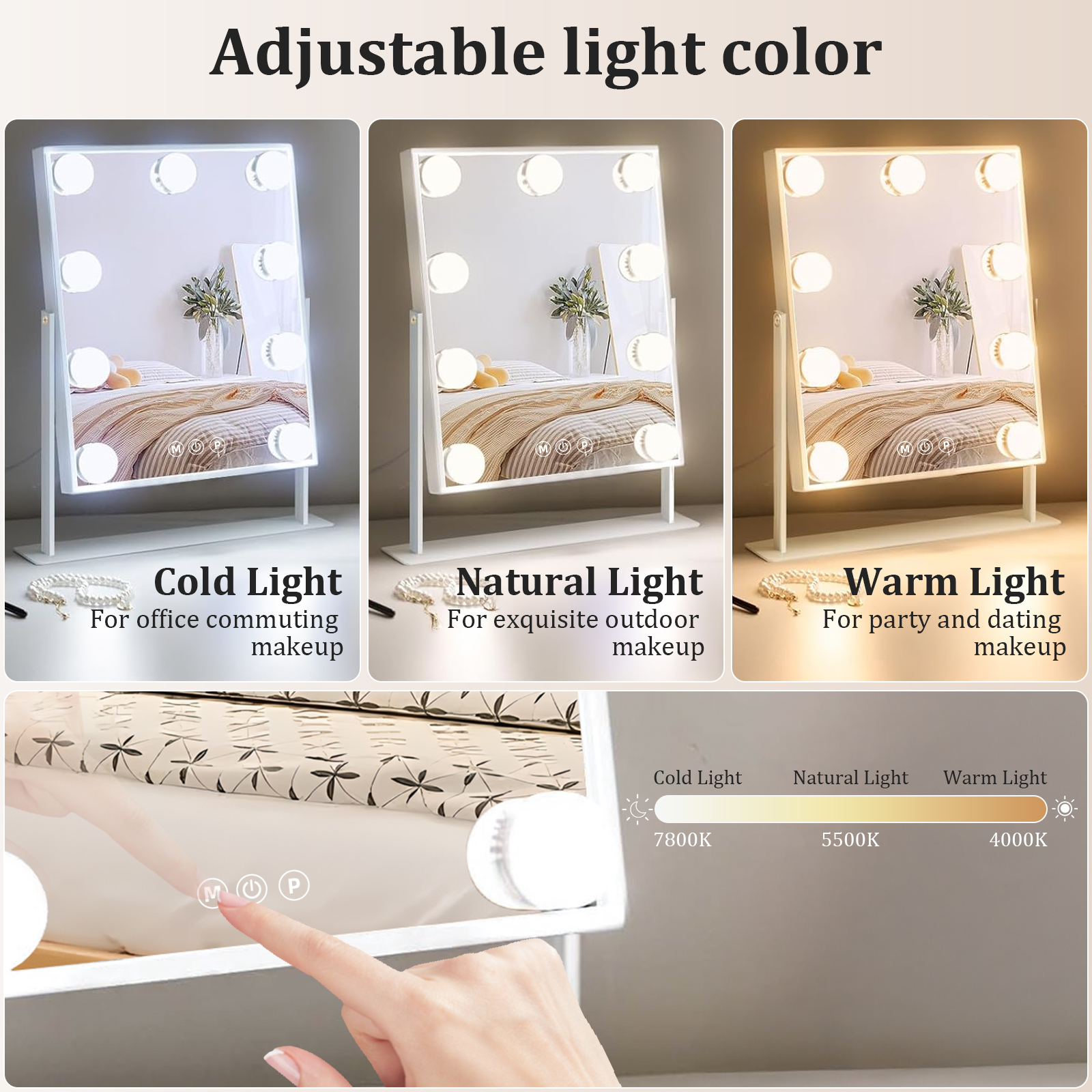 KUOSE LED Makeup Mirror, with 10X Magnification Adjustable Brightness & Color Temperature, 360° Rotatable, Perfect for Makeup Artists & Home Use