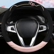 15 Inches Universal Round Car Steering Wheel Cover, Cute Cat Soft Breathable Non-Slip Steering Wheel Protector Wrap for Women, Pink