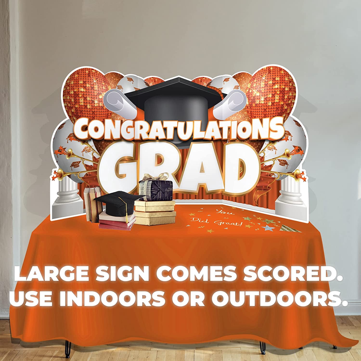 VictoryStore Oversized Orange Congratulations Grad, Caps Off To You EZ Yard Card Set, 8 Pieces