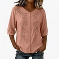 thumbnail image 2 of Womens Summer Cotton Linen Tops Elbow Length Sleeve V Neck Tshirts for Women Lightweight Pullover Casual Tees, 2 of 6
