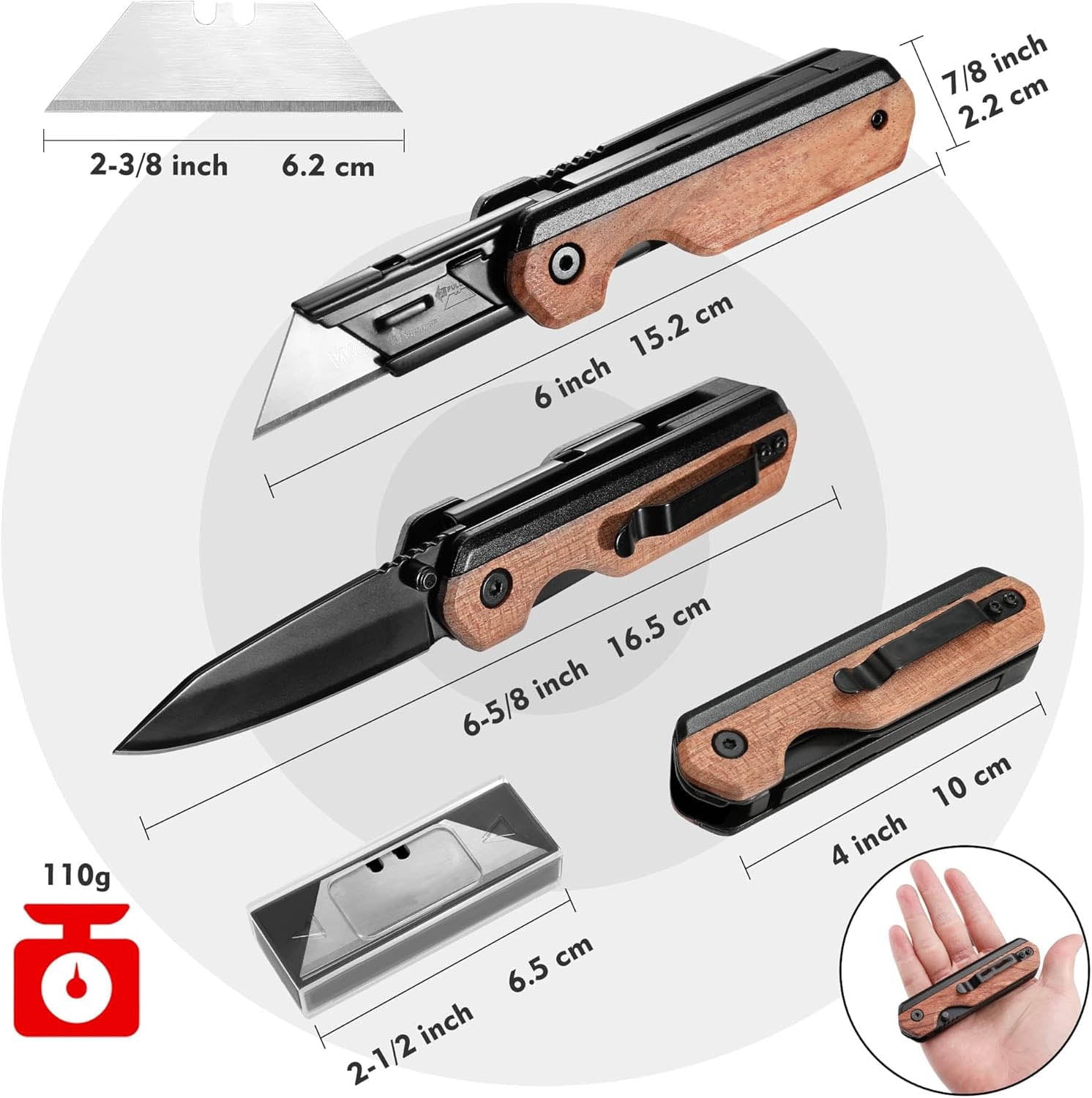 2-in-1 Folding Knife/Utility Knife, Quick-Change Box Cutter with Belt Clip and Liner Lock, Extra Blades Included