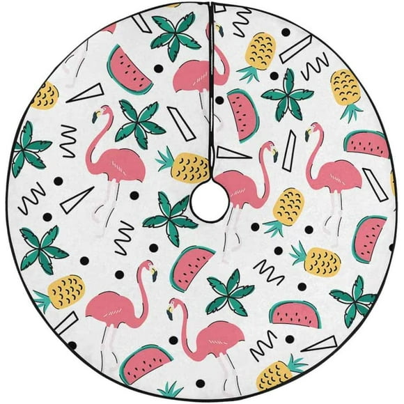 POGLIP Summer Tropical Flamingos Xmas Christmas Tree Skirt Stand Mat for Holiday Party Decoration Indoor Outdoor 36 inches