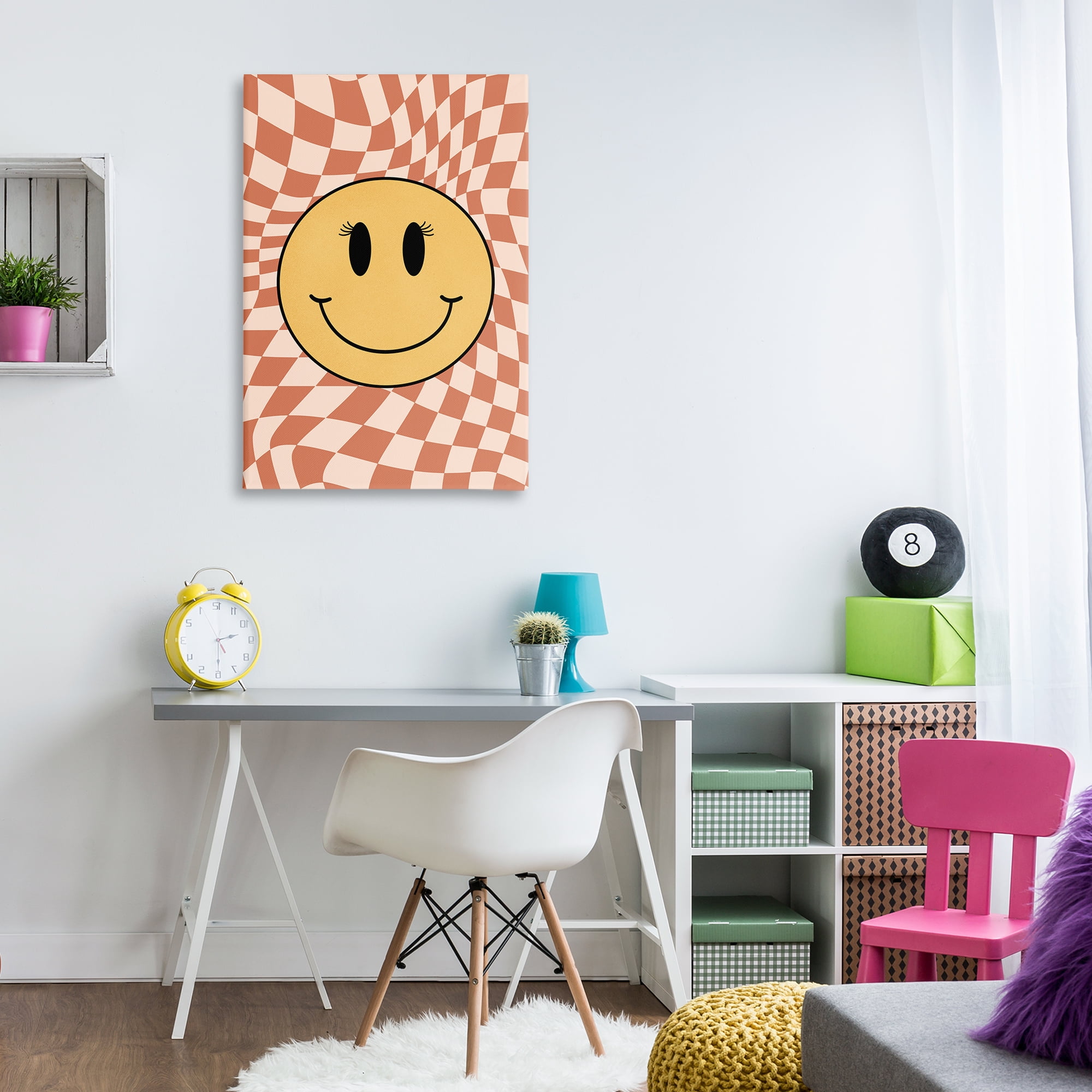 Stupell Industries Wavy Checkered Smiley Novelty Painting Gallery Wrapped Canvas Art Print Wall Art, 24 x 36