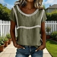 thumbnail image 2 of Ashirexll Womens Casual Tops Linen Top Solid Color Short Sleeve Fashion Tops Lace Trimmed Shirt for Spring Summer, 2 of 7