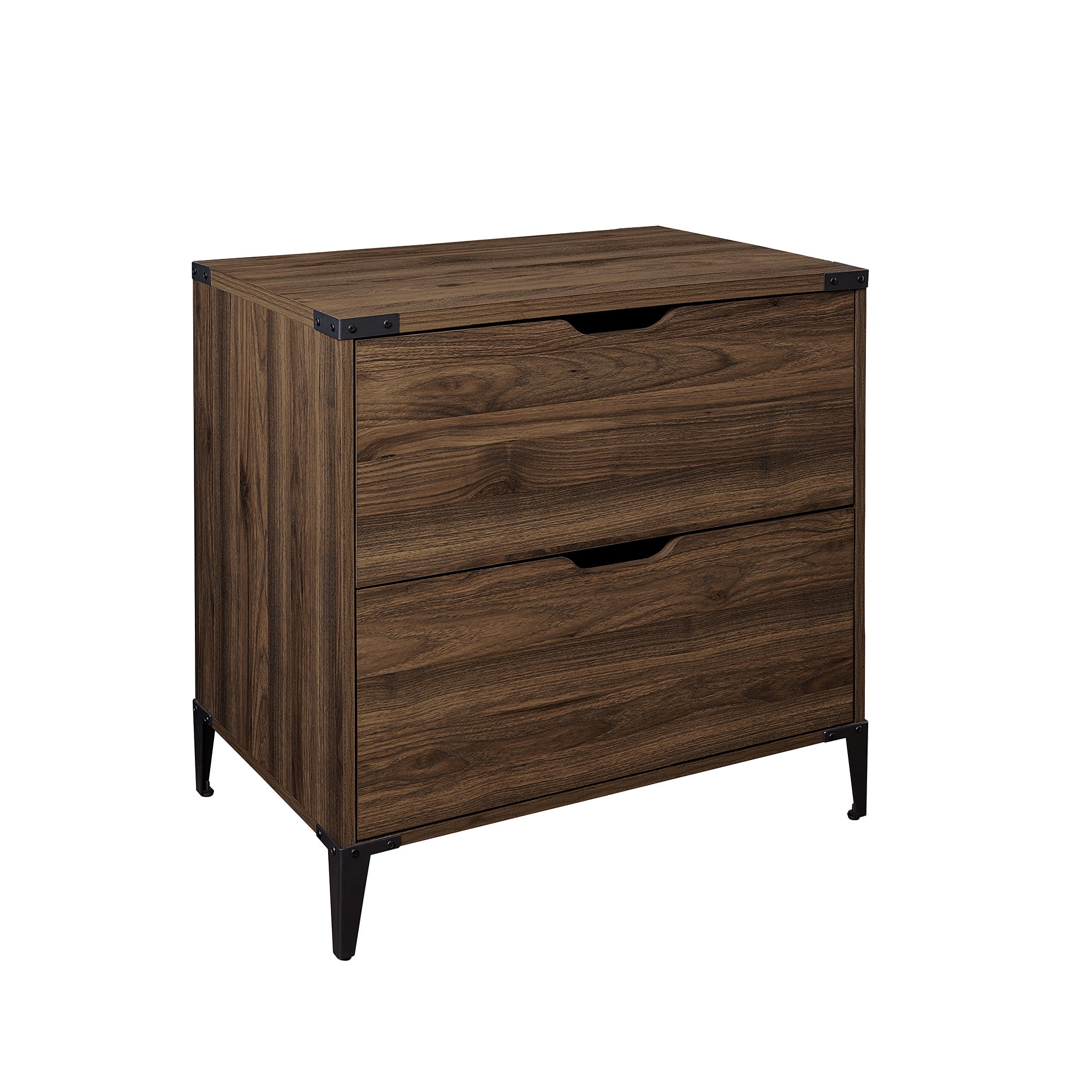 Walker Edison Modern Industrial 2-Drawer File Cabinet, Dark Walnut
