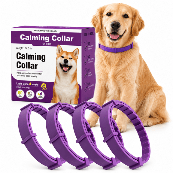 ELORIAH Calming Collar for Dogs 4 Pack,Waterproof Dog Calming Collar for Anxiety and Stress Relief,Long-Lasting 60-Day Pheromone Collars for Dog,Adjustable for Medium Big Dogs (Purple,Large)