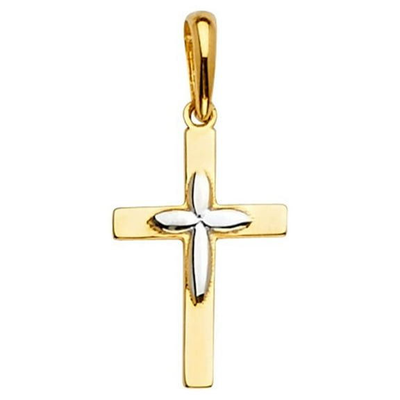Precious Stars 14K Two-Tone Gold Religious Cross 0.90" Unisex Pendant - No Chain, Pendant Only