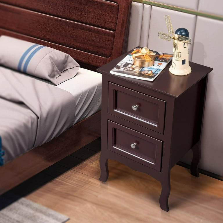 【EEUN】Rudolph Suede Two Piece UBesGoo Nightstand, 2-Drawer Bedside Table, Wood End Side