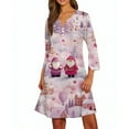 thumbnail image 4 of Christmas Dresses for Women Women's Christmas Printed Fashionable V-neck Button Seven Part Cuff Pocket Dress for Holiday Party,Pink,2XL, 4 of 4