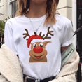 thumbnail image 1 of Camiseta de Reno de Navidad para mujer, ropa de talla grande, Camisetas estampadas blancas 2021, 1 of 5