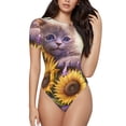 thumbnail image 1 of Saiise Motif Chat Tournesol Marguerite Grenouillère à Manches Courtes Col Rond Pyjama Extensible avec Fermeture à Pression-Grand, 1 of 7