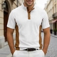 thumbnail image 2 of IWRICH Short Sleeve Color Block Polo Shirt for Men Corduroy Stand Collar Tees Button up Business Tops Stylish T-Shirt White XL, 2 of 4