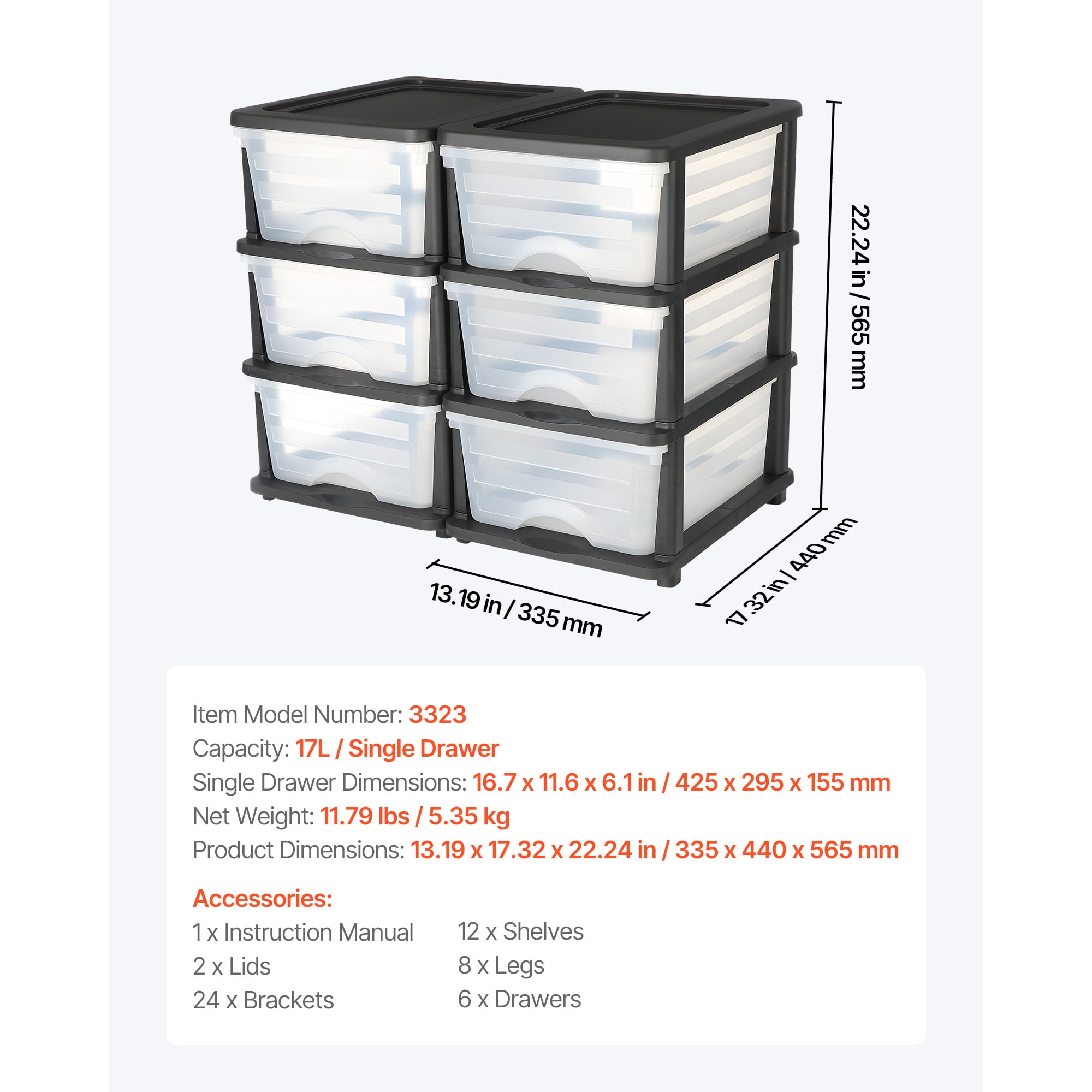 KFFKFF 100L 6 Storage Drawers, Sturdy Organizer , Clear Storage Bins for Office, Craft Rooms, and Home Organization