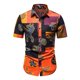 thumbnail image 1 of Camisas Oversize Hombre Camisa de manga larga con solapa y hebilla de bolsillo con impresión digital 3D para hombre (Orange, 3XL), 1 of 7