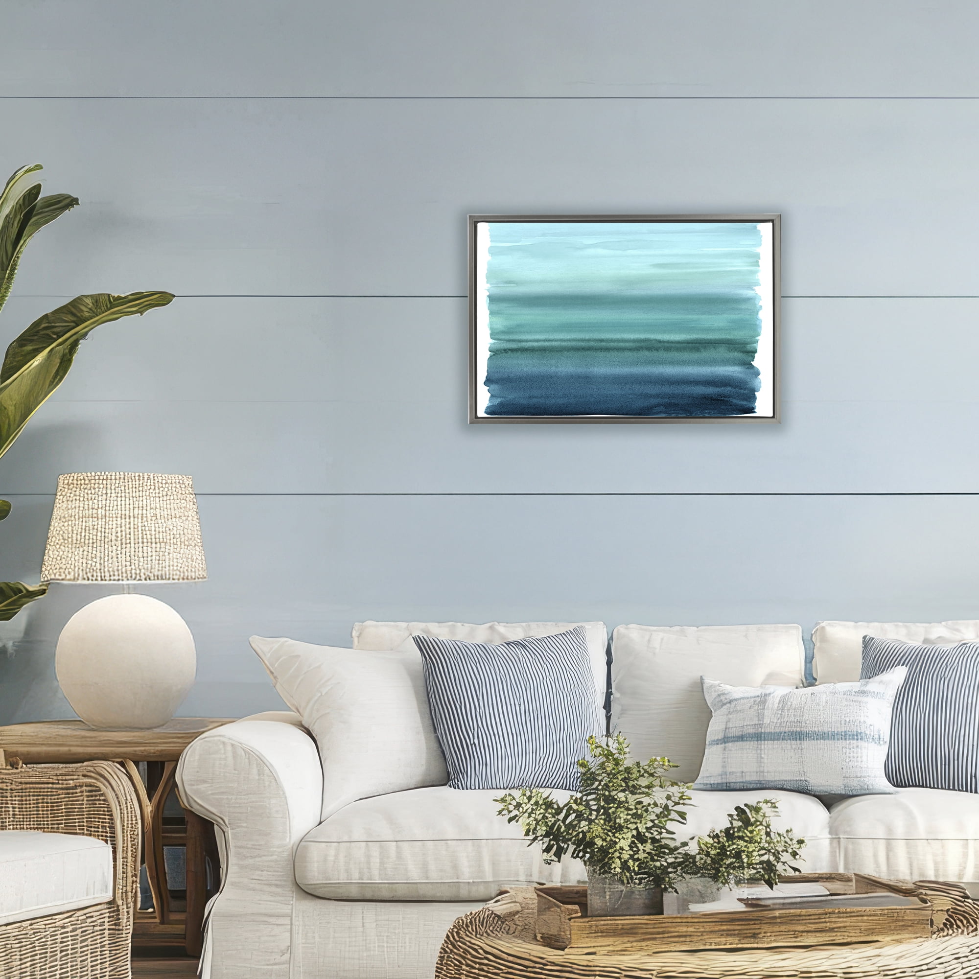 Stupell Industries Ombre Teal Gradient Gray Framed Floater Canvas Wall Art, design by Allie Corbin
