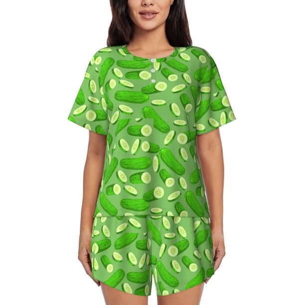 Fotbe Green Cucumber Conjunto de Pijama Estampado para Mujer, 2 Piezas, Ropa de Dormir con Camiseta de Manga Corta y Shorts Suaves-4X-Large