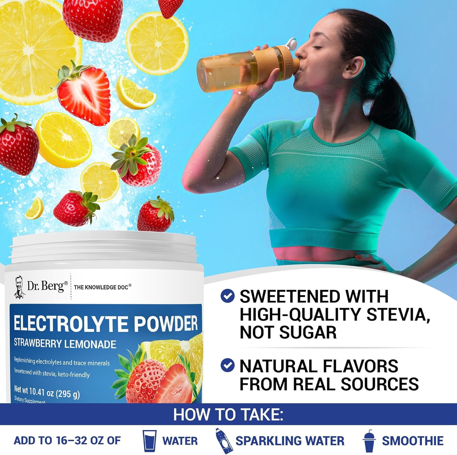 Dr. Berg Electrolyte Powder - Strawberry Lemonade Hydration Powder, 50 Servings