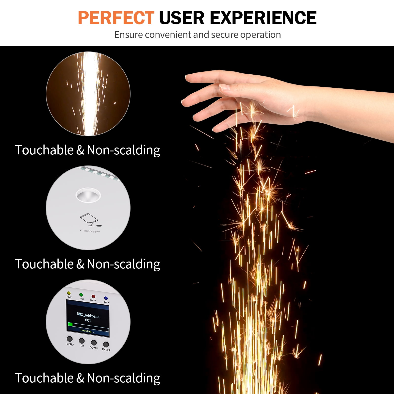 2Pack 1200W RGB LED Cold Spark Machine Firework Machine Stage Effect DMX for Wedding Party (White)