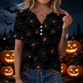 thumbnail image 4 of Domuza Womens Halloween Shirts Casual V Neck Short Sleeve Holiday Henley T Shirt Fall Horror Funny Print Vintage Button Down Tees-A S, 4 of 6