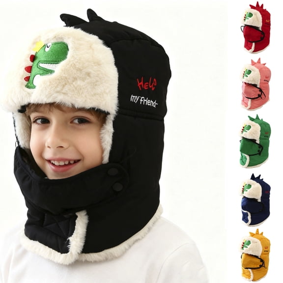 Aihuaihua Toddler Kids Winter Trapper Hat with Face Mask Dinosaur 3D Earflap Windproof Balaclava Hood Neck Warmer for Baby Boys Girls 6 Months to 11 Years