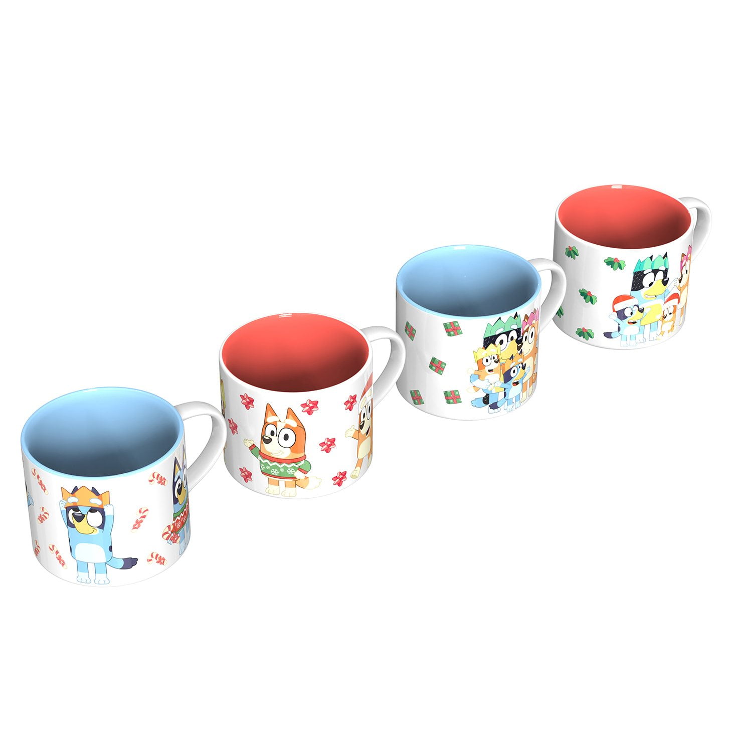 Zak Designs 15oz 4pk Stackable Ceramic Holiday Mugs in Gift Box - Bluey
