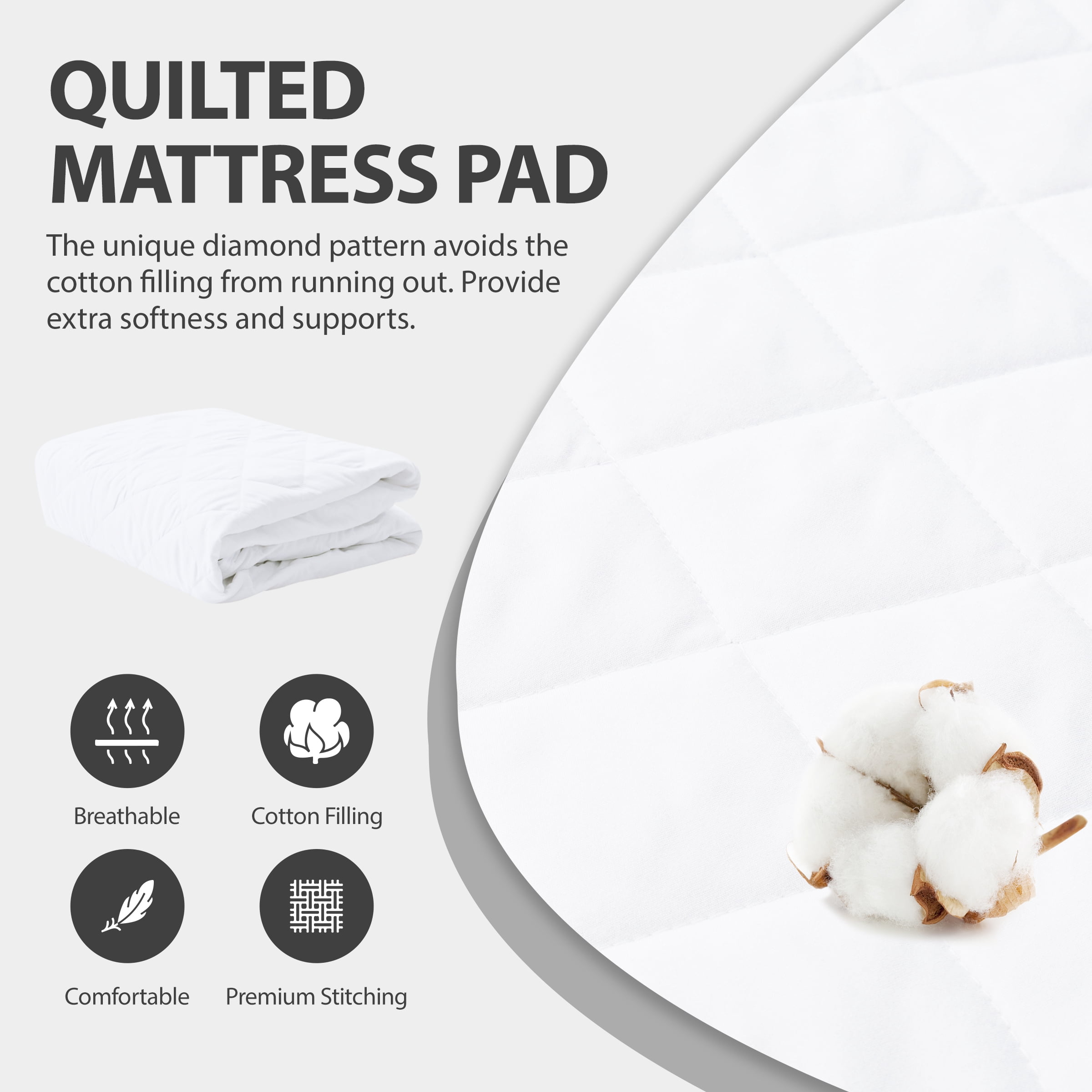 Ruili Twin Size Quilted Fitted Mattress Pad Deep Pocket 8 - 18 inches Waterproof Mattress Protector