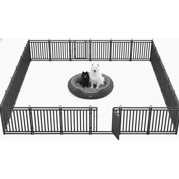 SPZONE 32" Metal Dog Playpen, 24-Panel Indoor & Outdoor Dog Fence for Large, Medium & Small Dogs, Black/Silver