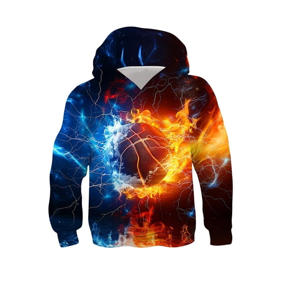 GBSYEWXS Sweatshirt For Boys Children Outdoor Basketball Print Long Sleeve Hoodies Comfortable Hooded Black Tops Size 3-4 Years