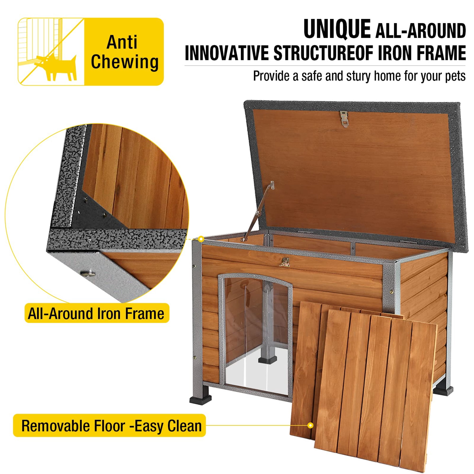 Aivituvin Wooden Dog House Anti-chewing Kennels for Outdoor & Indoor, Browm, Medium