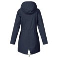 thumbnail image 5 of Solid Color Drawstring Waist Windbreaker for Women, Lightweight Hooded Zip-Up Rain Jacket with Striped Lining - Casual Outdoor Trench Coat Navy XL, 5 of 6