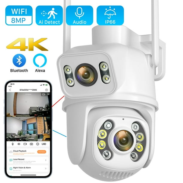 Cámara Wifi PTZ 4K de 8MP, lente Dual con pantalla Dual Ai, detección humana, seguimiento automático, cámara de vigilancia inalámbrica para exteriores, aplicación iCSee
