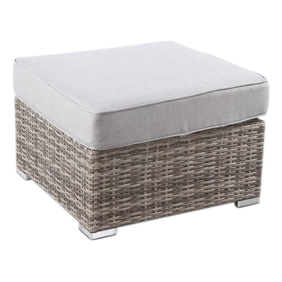 Living Source International Modern Wicker Outdoor Ottoman with Cushion in Gray