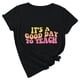 thumbnail image 5 of Jersey suelto para mujer Camiseta de manga corta con cuello redondo y estampado del día del maestro Camiseta de manga corta con cuello redondo/Camisa Pompotops hfajkhk140949, 5 of 7