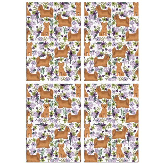 4 Pcs Funny Kitchen Towels,Yorkie Dog and Flower Florals Microfiber Dish Towels,Kitchen Tea Towels,Kitchen Towel Set (18" X 26")