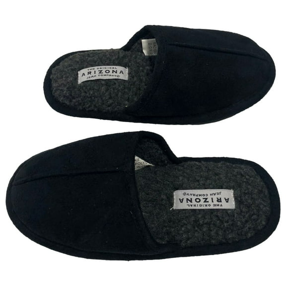 Boys Black Suede Look Sherpa Slippers House Shoes Scuffs 11-12