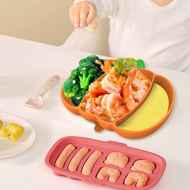 Pumpkin Silicones Dinner Plates Placemat Tray Compartmentalized Tableware Suction Cup Bowl Dinner Plates Supplemental Bowl