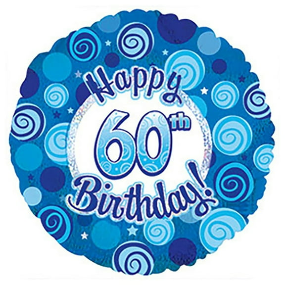17 inch Happy 60 Birthday Blue Dazzleoons Foil Mylar Balloon - Party Supplies Decorations