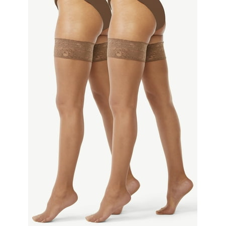 

Joyspun Women s Sheer Lace Top Thigh Highs 2-Pack Sizes in Regular and Plus