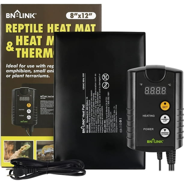 BNLINK Durable Reptile Heating Pad 8" X 12" with Digital Thermostat Under Tank Heater Terrarium